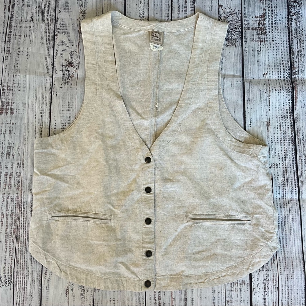 Vintage GH BASS Women’s Sleeveless V-neck Button Front Linen/Cotton Vest Size M